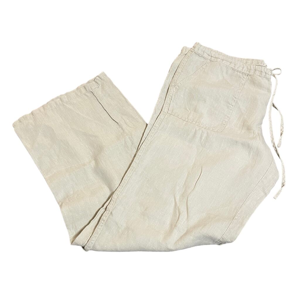 Victoria’s Secret SZ 6 Tie Beige Lightweight Flax Linen Wide Legged Cropped Pant